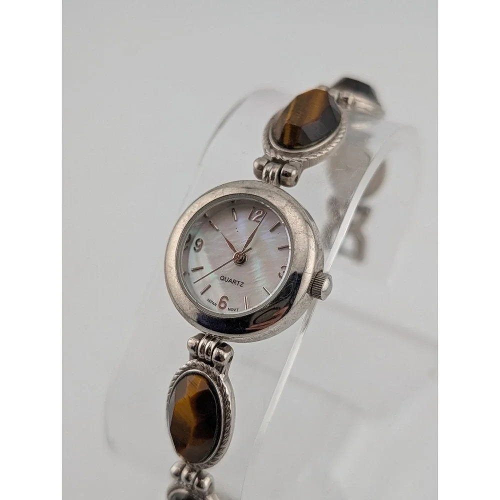 Vintage Avon Tiger's Eye Link Watch MOP Dial 6.75
